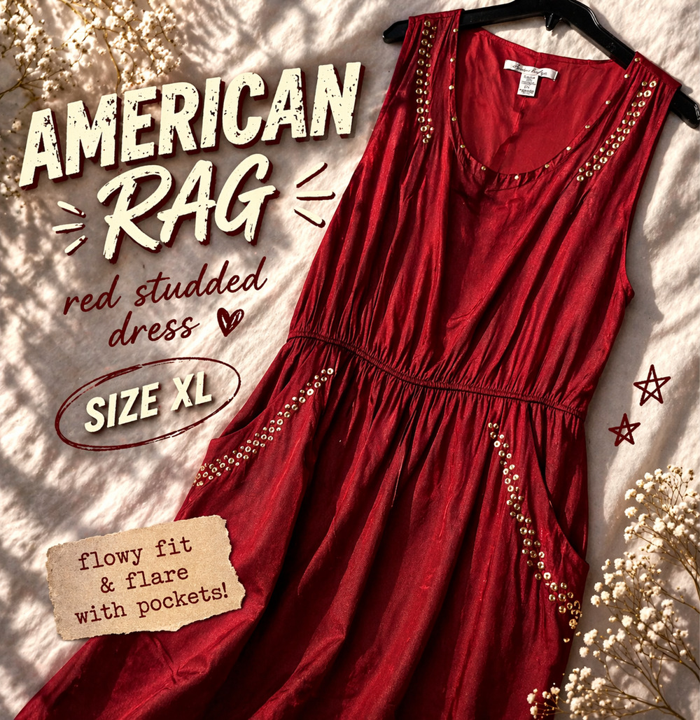 American Rag Dress Red Studded Sleeveless Fit Flare Boho Size XL